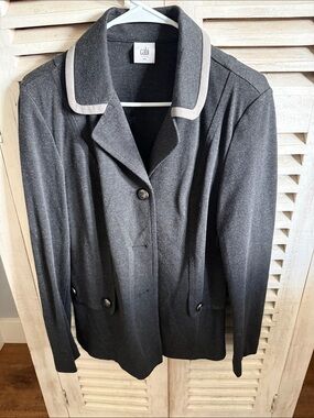 CAbi Dark Gray Button-Front Blazer with Cream Trim